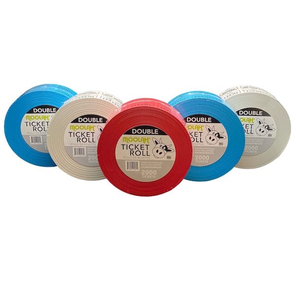 Moolah "Keep This Coupon" Double Raffle Tickets, Assorted Colors, Case of 5 - 2000 Count Rolls 729304C - main